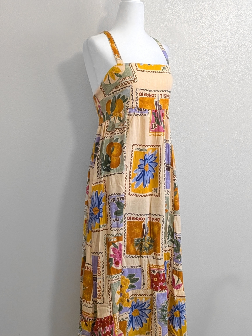 NWT Anthropologie Paper Heart Cream Boho Stamp Summer Linen Maxi Dress | Size L - Picture 3 of 7